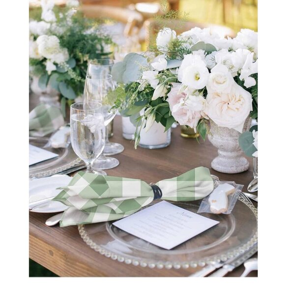 New NIB Sage Green Buffalo Plaid Cloth Napkins Checkered Farmhouse Set of 6 - Picture 4 of 6